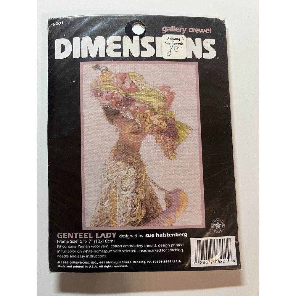 1996 Dimensions Gallery Crewel Kit GENTEEL LADY #6201 5x7" By Sue Halstenberg